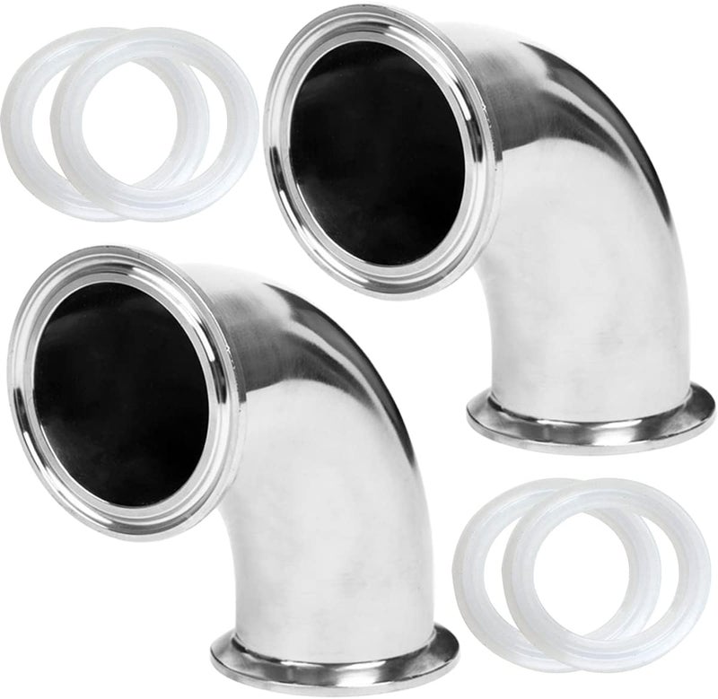 Fitvell Stainless Steel 2" Tube OD Sanitary Ferrule Elbow 90 Degree Pipe Fitting 2" Tri Clamp Ferrule OD 64mm (pack of 2) - Image 1